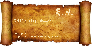 Ráduly Ahmed névjegykártya